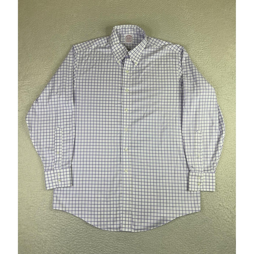 Brooks Brothers Madison Dress Shirt Mens 16 34/35 Purple Check Non Iron LS